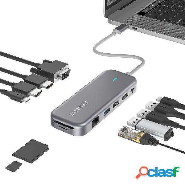 BlitzWolf® BW-TH11 Data Hub 11 in 1 USB-C con doppie porte