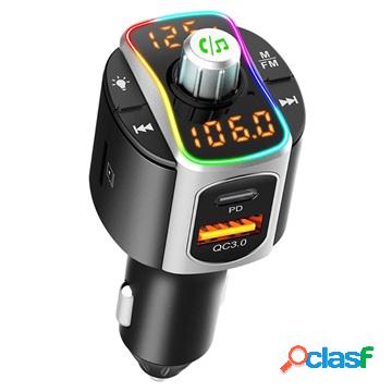 Bluetooth FM Transmitter & Fast Car Charger w/ LED Light