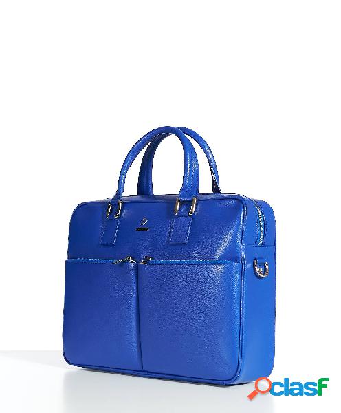Borsa Ventiquattrore In Pelle Di Vitello Bluette Saffiano