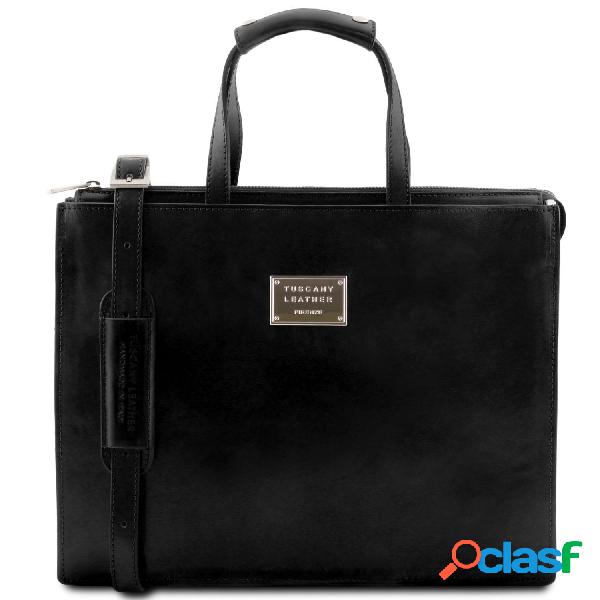 Borsa da lavoro da donna n pelle 3 scomparti Nero