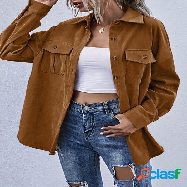 Camicie casual da donna a maniche lunghe in velluto a coste