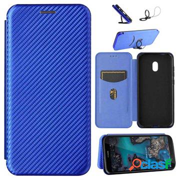 Custodia a Flip per Nokia C1 Plus - Fibra di Carbonio - Blu
