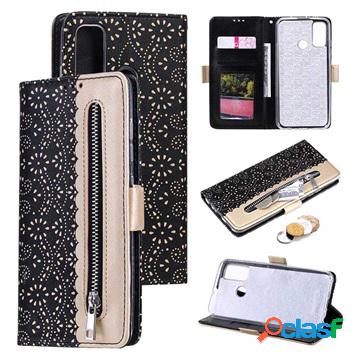 Custodia a Portafoglio Lace Pattern per Huawei P Smart 2020