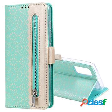 Custodia a Portafoglio Lace Pattern per Huawei P40 - Verde