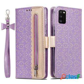 Custodia a Portafoglio Lace Pattern per Samsung Galaxy A41 -