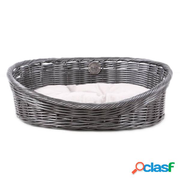 D&D Lettino per Cani Rustico con Cuscino S in Rattan Grigio