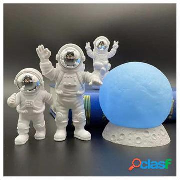 Decorative Astronaut Figurines with Moon Lamp - Silver /