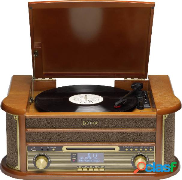 Denver MRD-51 Giradischi USB Trasmissione a cinghia Legno