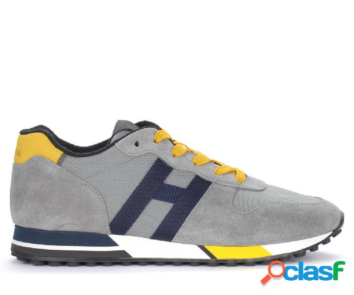 Hogan Sneaker H383 aus Wildleder und Mesh in Grau und Gelb