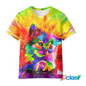 Kids Boys T shirt Short Sleeve 3D Print Cat Animal Green