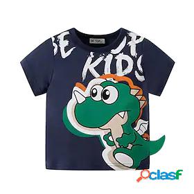 Kids Boys T shirt Short Sleeve Cartoon Dinosaur Letter White