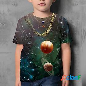 Kids Boys' T shirt Short Sleeve Green 3D Print Galaxy Space