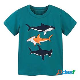 Kids Boys T shirt Short Sleeve Shark Animal Blue Cotton