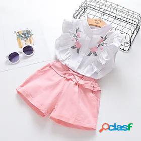 Kids Girls Clothing Set Sleeveless 2 Pieces White Print
