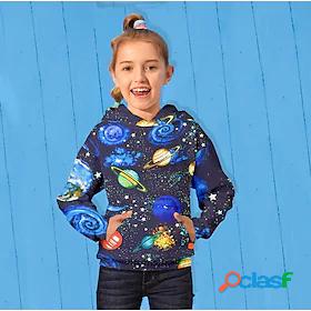 Kids Girls Hoodie Long Sleeve Black 3D Print Galaxy Space