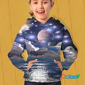 Kids Girls Hoodie Long Sleeve Blue Galaxy Space Active 4-12