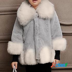 Kids Girls' Long Sleeve Jacket Coat White Black Pink Fur