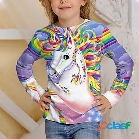 Kids Girls' T shirt Long Sleeve Unicorn 3D Print Animal