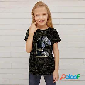 Kids Girls' T shirt Short Sleeve 3D Print Cat Animal Black