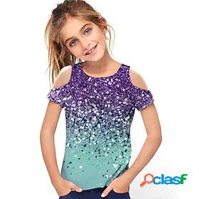 Kids Girls T shirt Short Sleeve 3D Print Crewneck Gradient