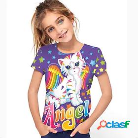 Kids Girls' T shirt Short Sleeve Purple 3D Print Cat Cat
