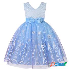 Kids Little Dress Girls Solid Colored Party Bow Print Blue