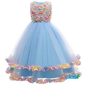 Kids Little Girls Dress Floral Blue Layered Mesh Blushing