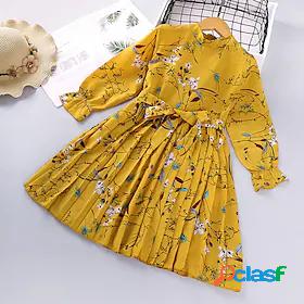 Kids Little Girls' Dress Floral Ruffled Print Yellow Long
