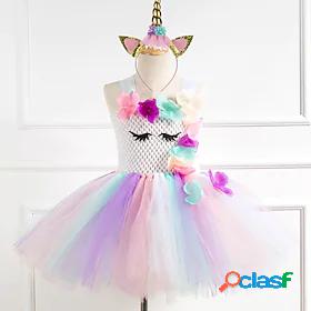Kids Little Girls' Dress Rainbow Patchwork Christmas Unicorn