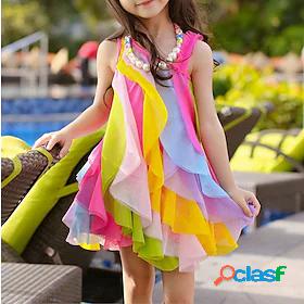 Kids Little Girls' Dress Rainbow Waves Colorful Sundress