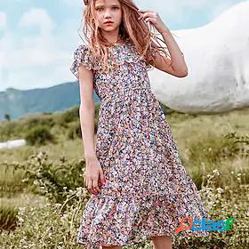 Kids Little Girls Dress Red Rabbit Floral Holiday Patchwork