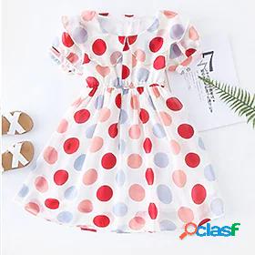 Kids Little Girls' Dress Round Dots Light Blue Red Short