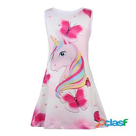 Kids Little Girls Dress Unicorn Cartoon Tank Dress Print