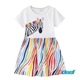 Kid's Little Girls' Dress Zebra Print 6913# Short Sleeve