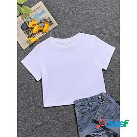 LITB Basic Womens Basic Crop Solid Color T-Shirt Basic Daily