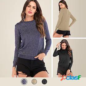 LITB Basic Womens Round Neck Top Shirts Solid Colored Long
