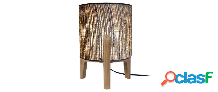 Lampada da tavolo con paralume in juta e base in legno H30