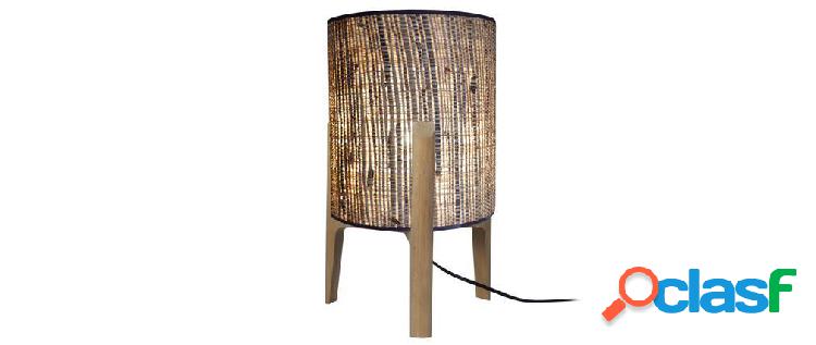 Lampada da tavolo con paralume in juta e base in legno H45