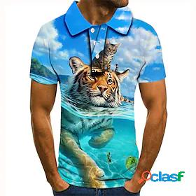 Men's Golf Shirt Tennis Shirt Tiger Animal 3D Print Collar