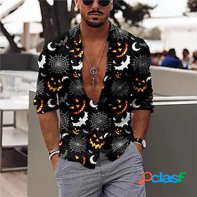 Mens Shirt Moon Bat 3D Print Collar Halloween Casual Long