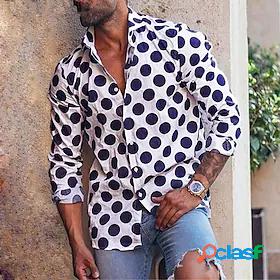 Mens Shirt Polka Dot Hot Stamping Classic Collar Casual Long