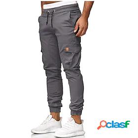 Mens Streetwear Elastic Waistband Drawstring Multi Pocket