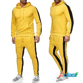 Men's Stripes Solid Color Activewear Set Pullover Hoodie