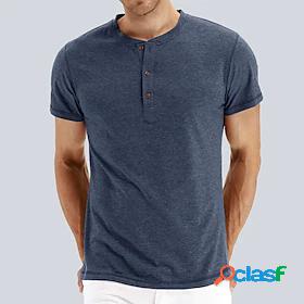 Men's T shirt Tee Solid Color Color Block Round Neck Casual