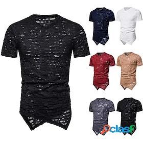 Mens T shirt Tee Solid Colored non-printing V Neck Street