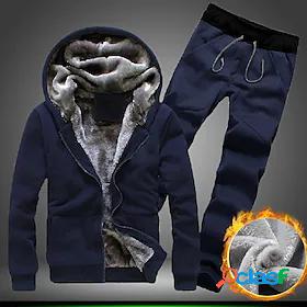 Men's Winter Warm Hoodies Fleece Sweatpants Two Peiece Sets