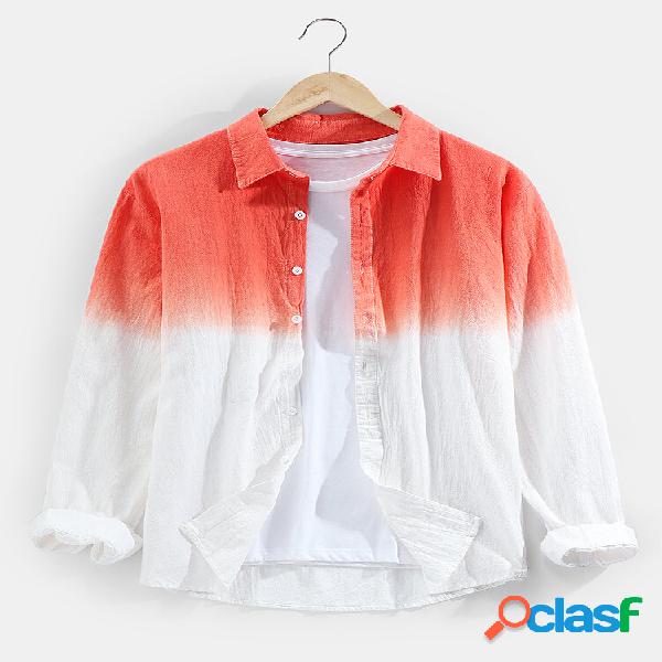 Mens bicolore Ombre basic bavero manica lunga casual Camicia