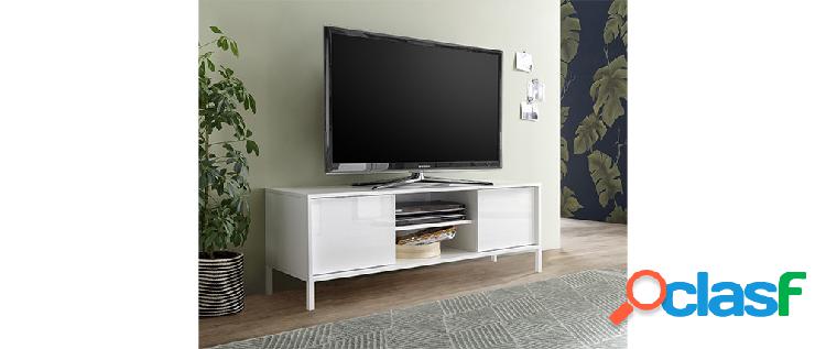 Mobile TV design con ripiani bianco laccato e base metallo