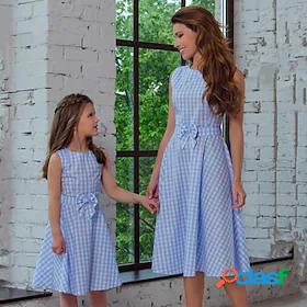 Mommy and Me Dress Striped Bow Light Blue Midi Sleeveless
