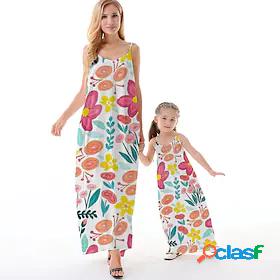 Mommy and Me Dresses Causal Floral Backless Pink Maxi